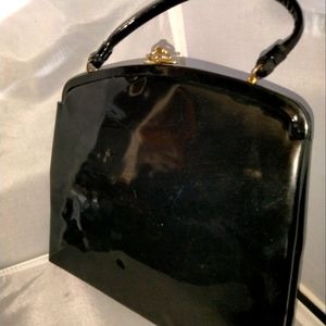 Crown Lewis vintage black patent purse bag